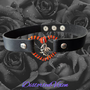 Dragon Heart Leather Collar, Orange and Black Striped Choker, Goth Alt Aesthetic